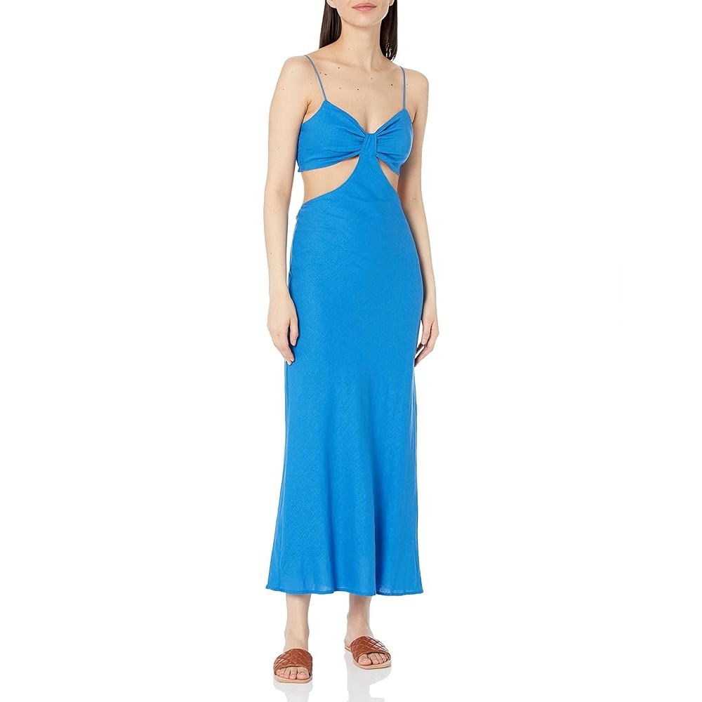Revolve NIA Chamomile Cutout Maxi Dress in Cobalt Blue Linen S